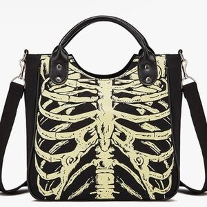 Black and Cream Crossbody Bag with Skeletal Design